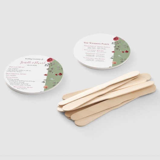 セージエレガントグリーンブルゴーニュバラ結婚の式 ハンドファン (組立なし)