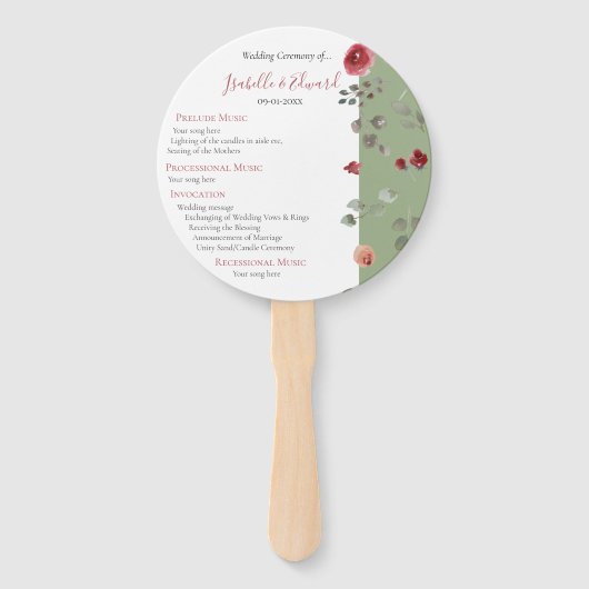 セージエレガントグリーンブルゴーニュバラ結婚の式 ハンドファン (正面)