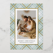 セージエレガントグリーンプレイドファミリー写真 箔シーズンカード (正面)