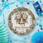 セージエレガントグリーンホリーフェイク金ゴールドクリスマスベル ペーパープレート (パーティー)