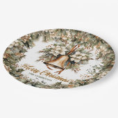 セージエレガントグリーンホリーフェイク金ゴールドクリスマスベル ペーパープレート (アングル)