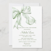 セージエレガントグリーンボウジンガムベビーシャワー 招待状 (正面)