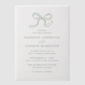 セージエレガントグリーンボウ結婚ズ ベラム紙招待状 (正面)