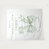 セージエレガントグリーンボウ赤ちゃんシャワー背景 タペストリー (正面(横))