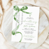 セージエレガントグリーンボウ&ロザリオ《キリスト教》洗礼式や命名式 招待状