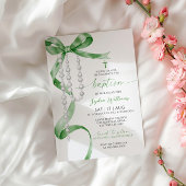 セージエレガントグリーンボウ&ロザリーバプテスマ 招待状
