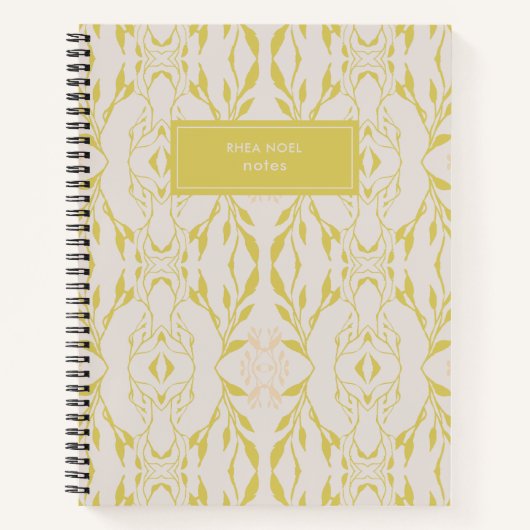 セージエレガントグリーンボタニカルパーソナライズされた ノートブック (正面)