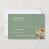 セージエレガントグリーンボタニカルワイルドフラワー結婚ズ 出欠カード (正面)