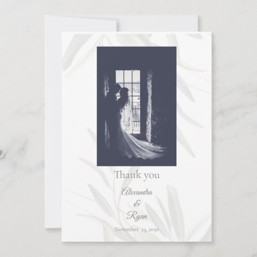 セージエレガントグリーンボタニッ結婚クス サンキューカード (正面)