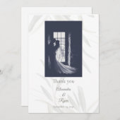 セージエレガントグリーンボタニッ結婚クス サンキューカード (正面/裏面)