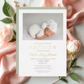 セージエレガントグリーンポットバプテスマ金ゴールド 箔招待状