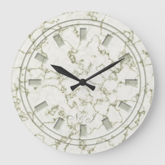セージエレガントグリーンマーブルフェイクモノグラム ラージ壁時計 (正面)