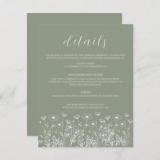 セージエレガントグリーンミニマリストボホフローラズ結婚 エンクロージャーカード (正面/裏面)