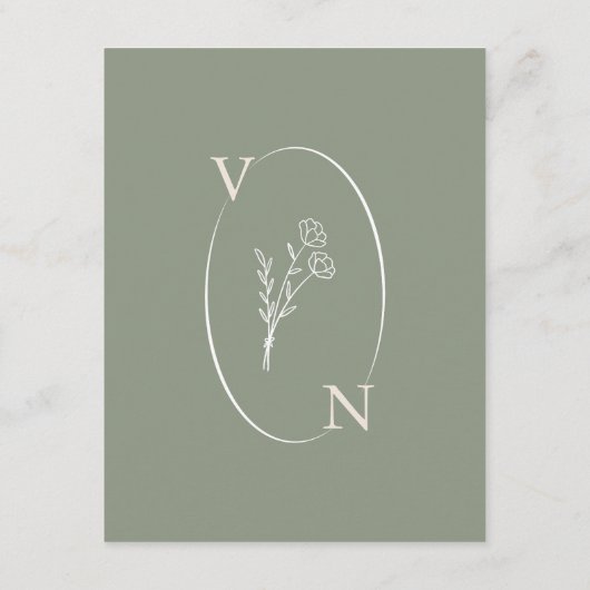 セージエレガントグリーンミニマリストボホフローラズ結婚 エンクロージャーカード (裏面)