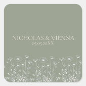 セージエレガントグリーンミニマリストボホフローラズ結婚 スクエアシール (正面)