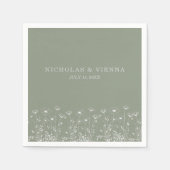 セージエレガントグリーンミニマリストボホフローラズ結婚 スタンダードカクテルナプキン (正面)