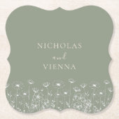 セージエレガントグリーンミニマリストボホフローラズ結婚 ペーパーコースター (正面)