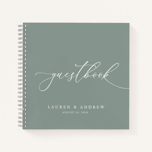 セージエレガントグリーンミニマ結婚リストズゲストブック ノートブック (正面)