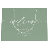 セージエレガントグリーンミント結婚ズウェルカム抱き枕 ラージペーパーバッグ (正面)