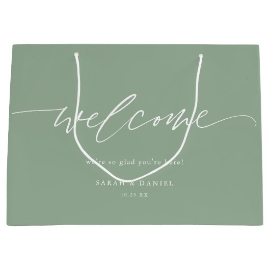 セージエレガントグリーンミント結婚ズウェルカム抱き枕 ラージペーパーバッグ (正面)