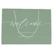 セージエレガントグリーンミント結婚ズウェルカム抱き枕 ラージペーパーバッグ (裏面)