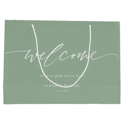 セージエレガントグリーンミント結婚ズウェルカム抱き枕 ラージペーパーバッグ (裏面)