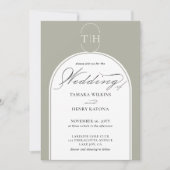 セージエレガントグリーンモノグラムのラ結婚ク 招待状 (正面)