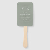 セージエレガントグリーンモノグラム結婚式 プログラム ハンドファン (正面)