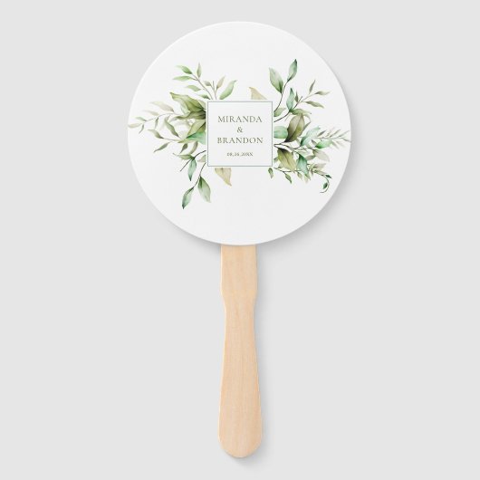 セージエレガントグリーンユーカリの葉結婚の ハンドファン (正面)