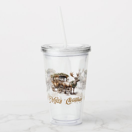 セージエレガントグリーンリースフェイク金ゴールドトナカイ アクリルタンブラー (左)
