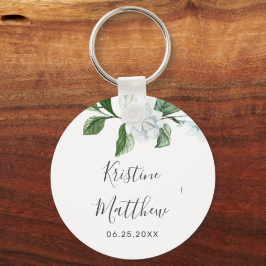 セージエレガントグリーンリースホワイトフローラズ結婚 キーホルダー (正面)