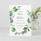 セージエレガントグリーンリースホワイトフローラズ結婚 招待状 (スタンド正面)