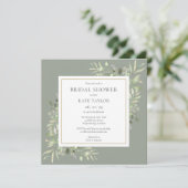 セージエレガントグリーンリーフ結婚のブライダルシャワー 招待状 (スタンド正面)