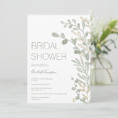 セージエレガントグリーンリーフ金ゴールドスクリプトブライダルシャワー 招待状 (スタンド正面)