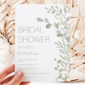 セージエレガントグリーンリーフ金ゴールドスクリプトブライダルシャワー 招待状