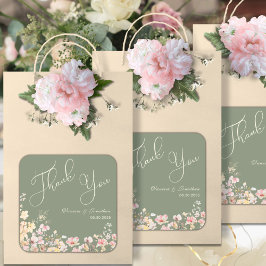 セージエレガントグリーンワイルドフラワーありがとう スクエアシール