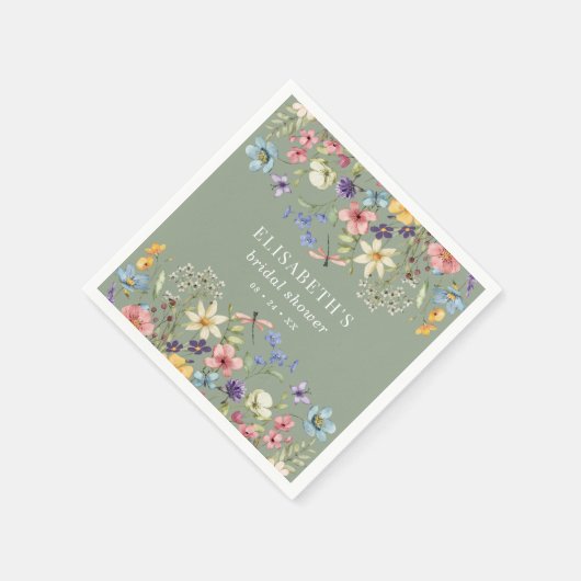 セージエレガントグリーンワイルドフラワーブライダルシャワー スタンダードカクテルナプキン (角)