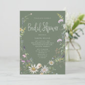 セージエレガントグリーンワイルドフラワーブライダルシャワー 招待状 (スタンド正面)