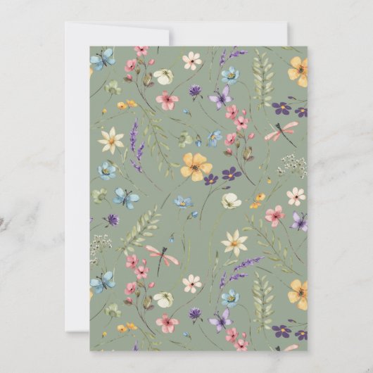 セージエレガントグリーンワイルドフラワーブライダルシャワー 招待状 (裏面)