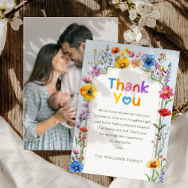 セージエレガントグリーンワイルドフラワーベビー写真ありがとう サンキューカード