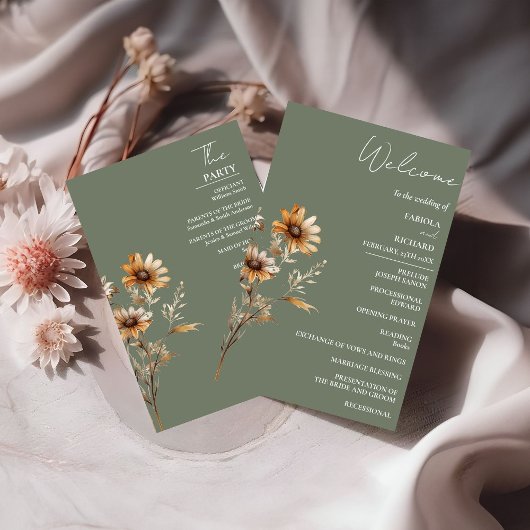 セージエレガントグリーンワイルドフラワー結婚式 プログラム