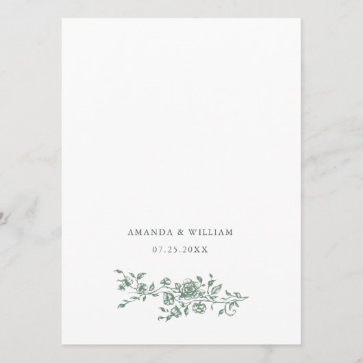 セージエレガントグリーンヴィンテージガーデンフラワー結婚ズ メニュー (裏面)