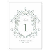 セージエレガントグリーンヴィンテージバロック結婚クレスト テーブルナンバー (裏面)