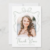 セージエレガントグリーンヴィンテージボウ写真卒業 サンキューカード (正面)