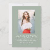 セージエレガントグリーンヴィンテージボウ写真卒業 案内状 (裏面)