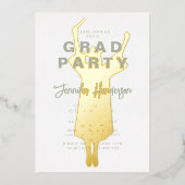 セージエレガントグリーン卒業パーティー金ゴールド 箔招待状 (正面)