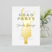 セージエレガントグリーン卒業パーティー金ゴールド 箔招待状 (立ち正面)