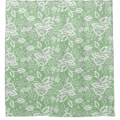 セージエレガントグリーン及びホワイトレースシャワーカーテン シャワーカーテン (正面)