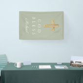 セージエレガントグリーン宗教十字神祝福 横断幕 (トレードショー)