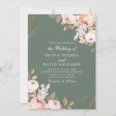 セージエレガントグリーン牡丹結婚式招待状 招待状 (正面)